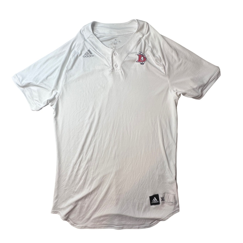 Adidas Jersey Mens XL White Climalite Baseball Henley Short Sleeve Logo Athletic